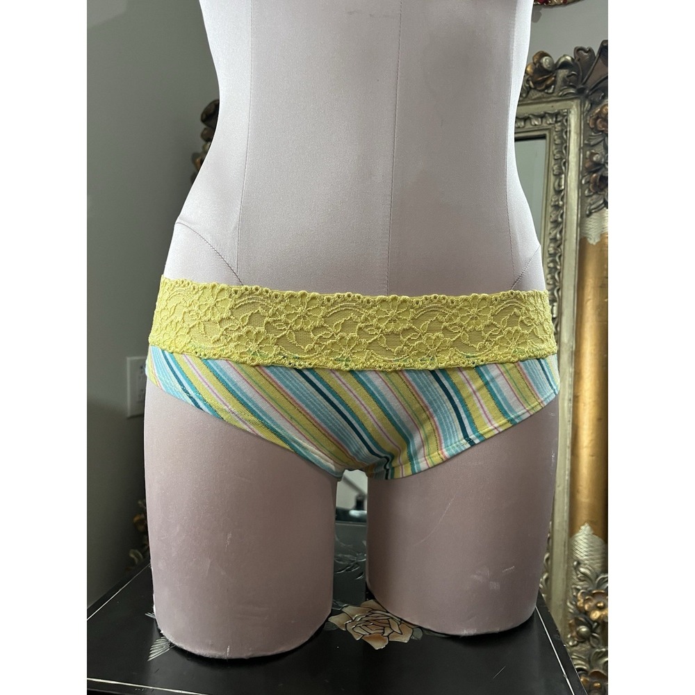 Vintage Victoria's Secret Yellow Lace Stripe Bikini Panty‎ Size M